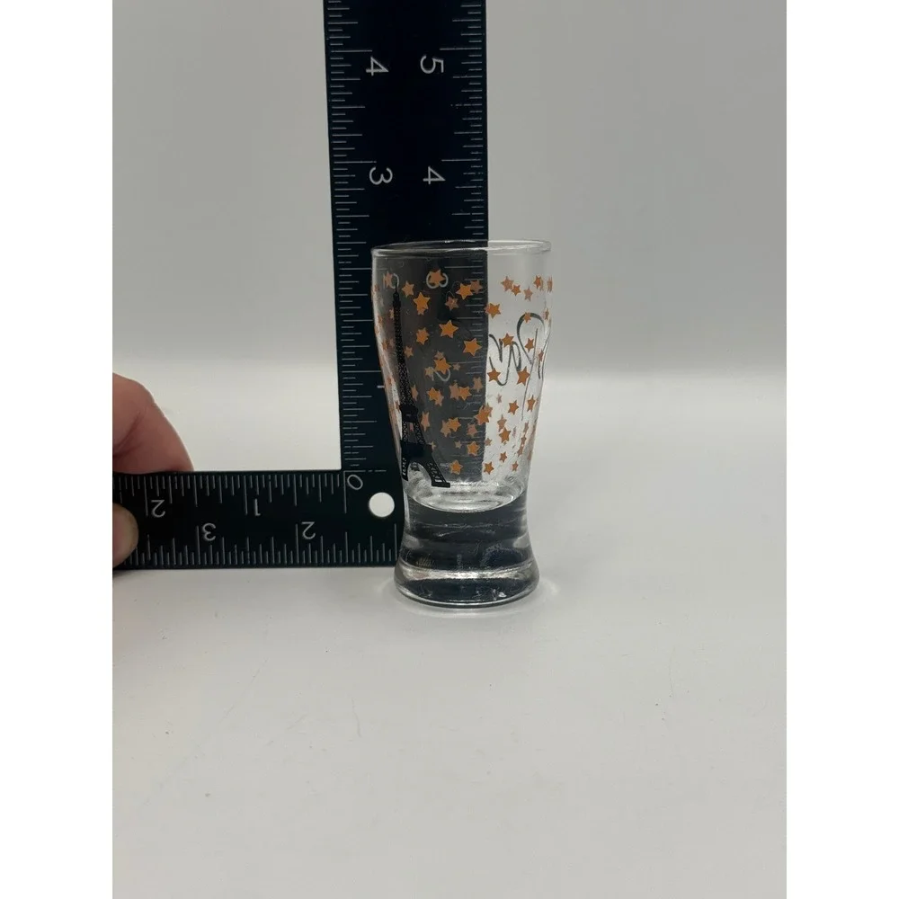 Paris Eiffel Tower Souvenir Shot Glass Gold Stars Clear Glass Travel Barware